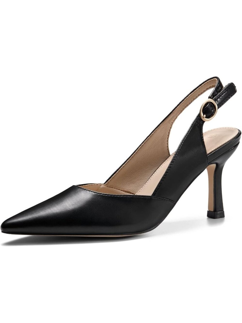 Women's Black Slingback Kitten Heels Closed Pointed Toe Backless Pumps Shoes